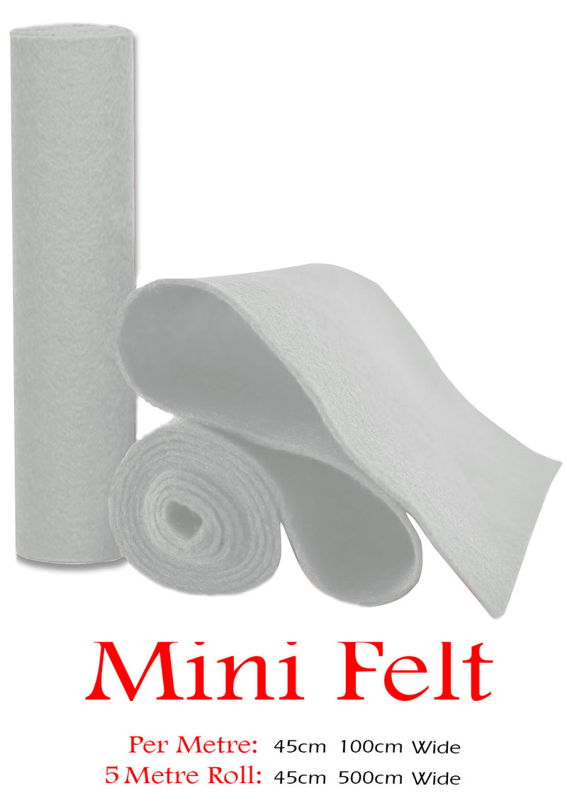 Silver Felt Fabric Baize 100% Acrylic Material Arts Crafts Sewing Decoration 1mm Thickness | 100cm x 45cm Wide | Sold by The Metre & Roll
