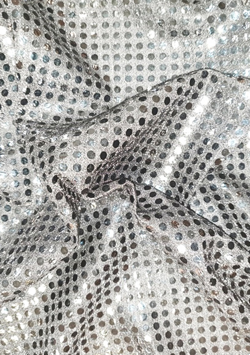 Silver White 6mm American Knit Nylon Blend Colour Sequins Fabric 45" Wide Dress Decor & Craft