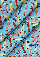 Cars Cotton Printed Fabric 45" Wide Sports Racing Cars 100% Craft Poplin Dressing Material D