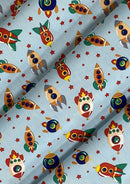 Rockets Spaceships Cotton Print Fabric Space Theme 45" Wide 100% Craft Poplin Dress Material D