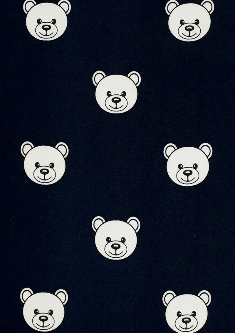 Teddy Bear Panama Crepe Fabric Designer Kids Print Navy Blue 60" Crafting D