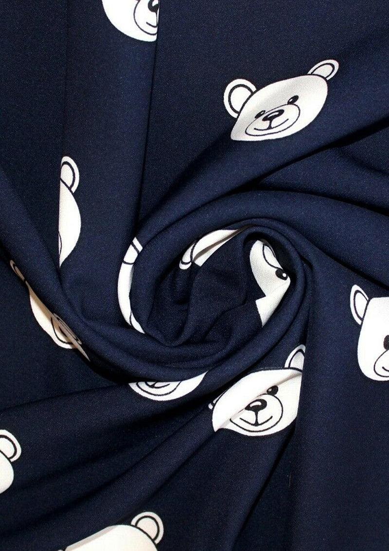 Teddy Bear Panama Crepe Fabric Designer Kids Print Navy Blue 60" Crafting D