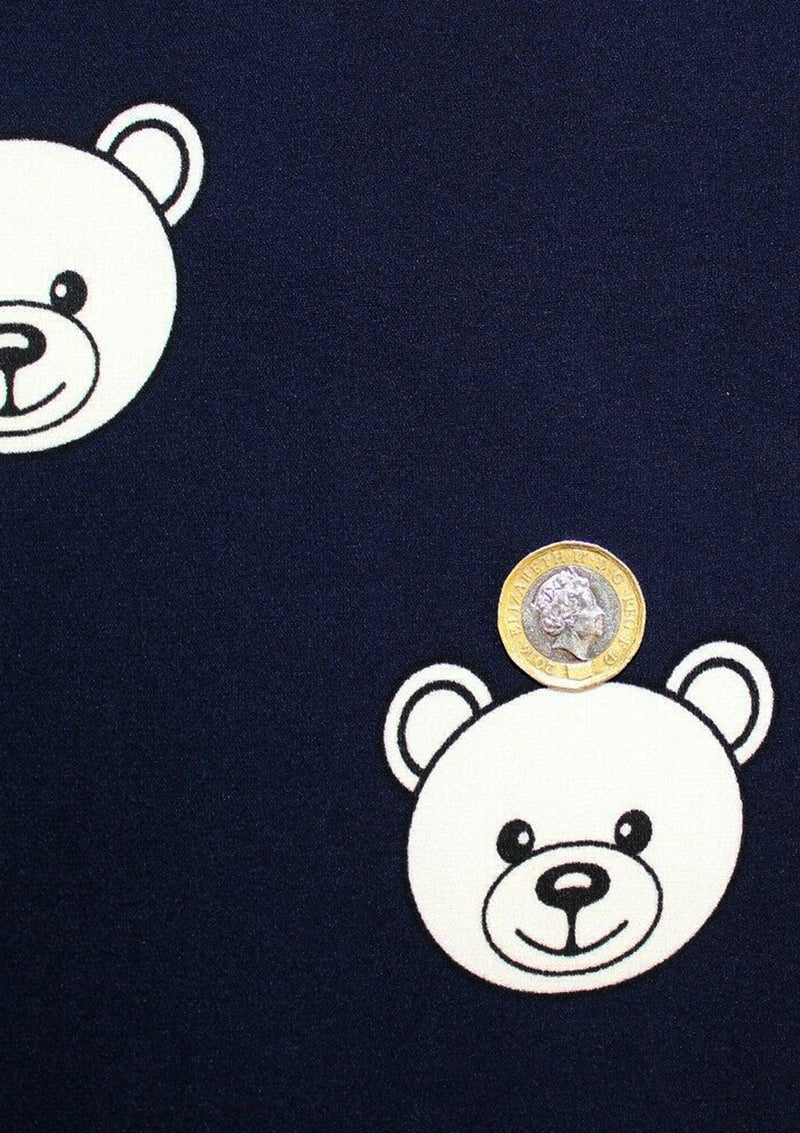 Teddy Bear Panama Crepe Fabric Designer Kids Print Navy Blue 60" Crafting D