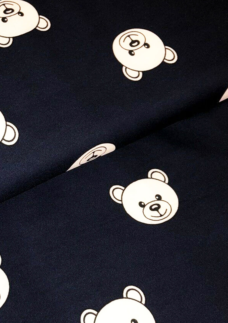 Teddy Bear Panama Crepe Fabric Designer Kids Print Navy Blue 60" Crafting D