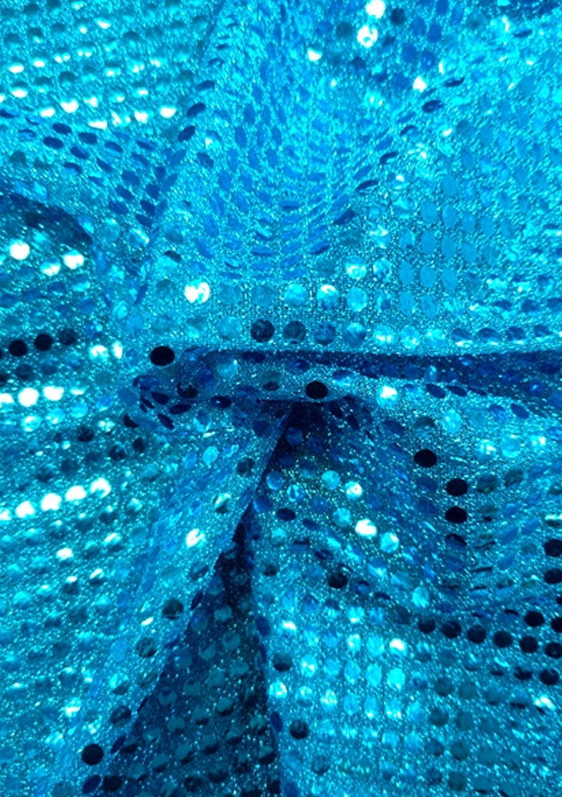 Turquoise 6mm American Knit Nylon Blend Colour Sequins Fabric 45" Wide Dress Decor & Craft