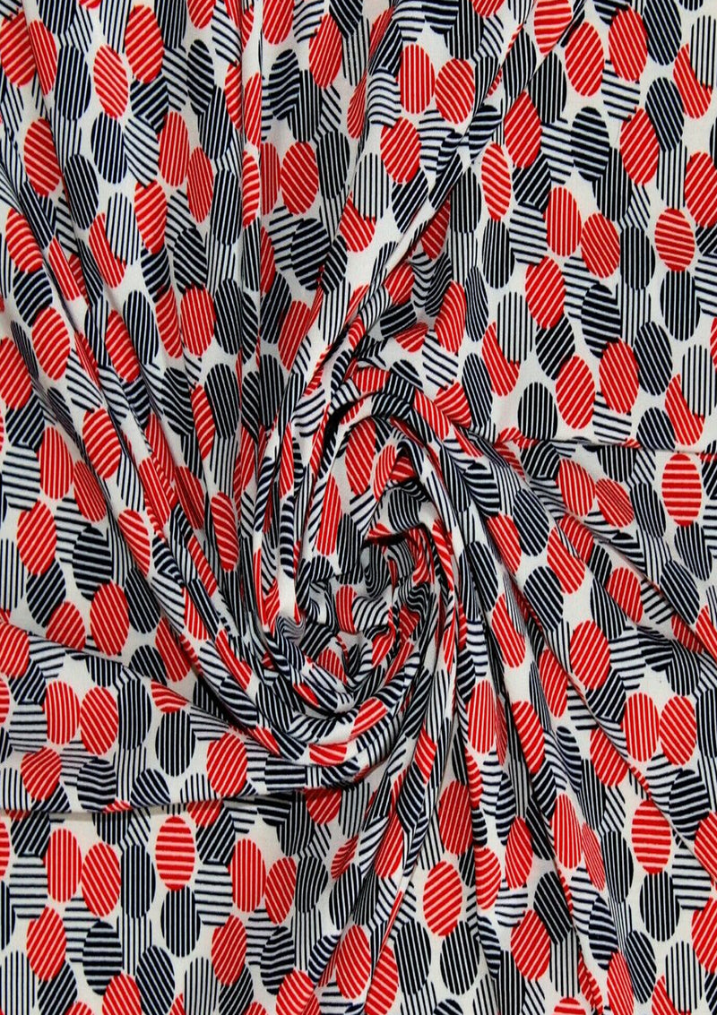 Designer Soft Touch Crepe Abstract Circle & Stripe Stretch Printed fabric D