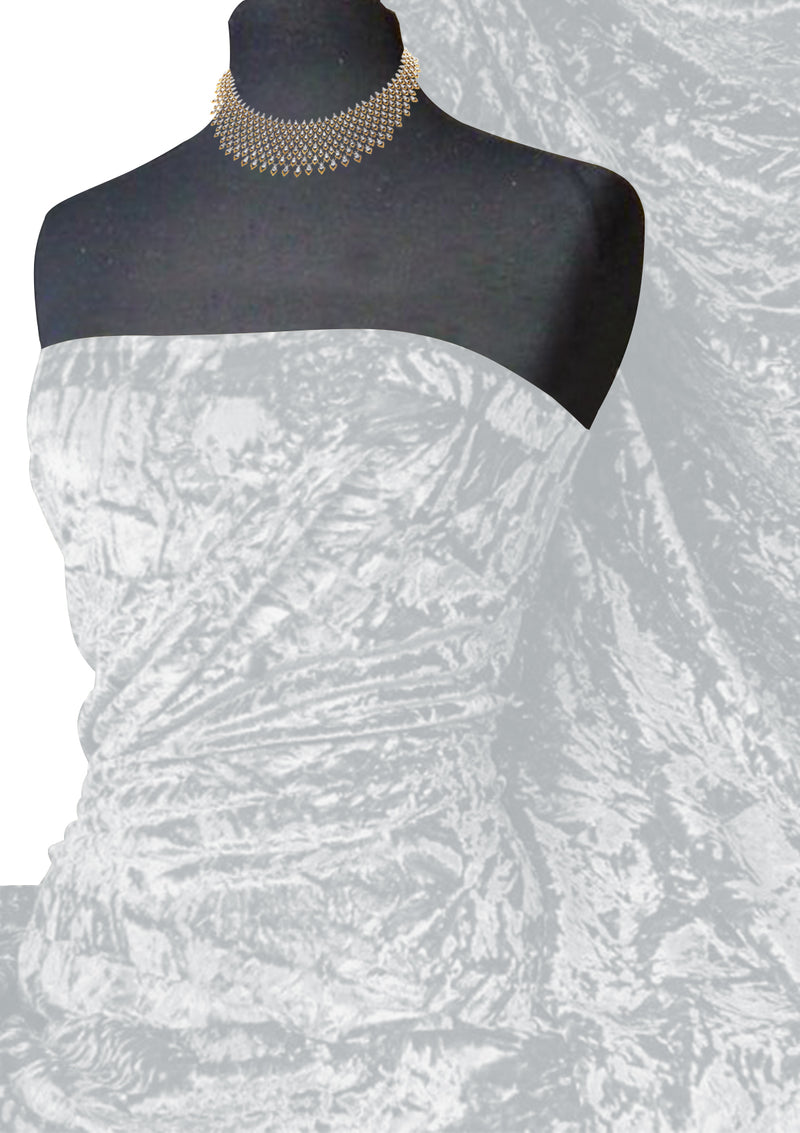 White Premium Spun Ice Crush Effect Velvet 2 Way Spandex 60" Craft, Dress & Decoration