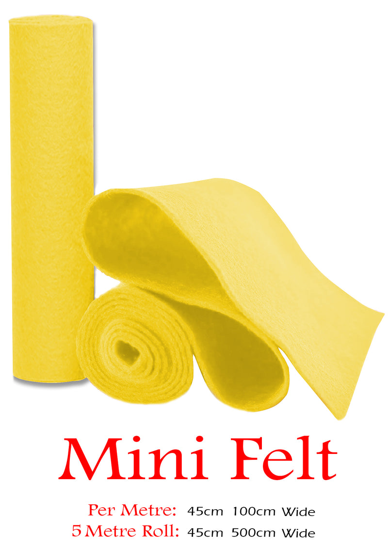 Yellow Felt Fabric Baize 100% Acrylic Material Arts Crafts Sewing Decoration 1mm Thickness | 100cm x 45cm Wide | Sold by The Metre & Roll