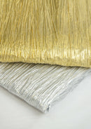 Silver Crushed Pleated Effect Shiny Lame Fabric 48/50" Width For Decoration, Craft & Wedding Decor