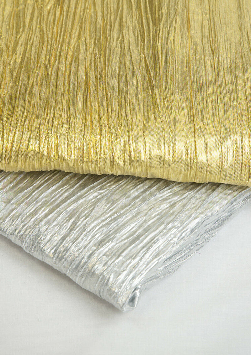 Silver Christmas Crushed Pleated Effect Shiny Lame Fabric 48/50" Width For Decoration, Craft & Wedding Decor