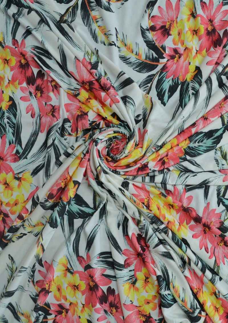 Viscose Jersey Flowers/leaves lightweight Stretch Fabric 60’’ Width Dressmaking D