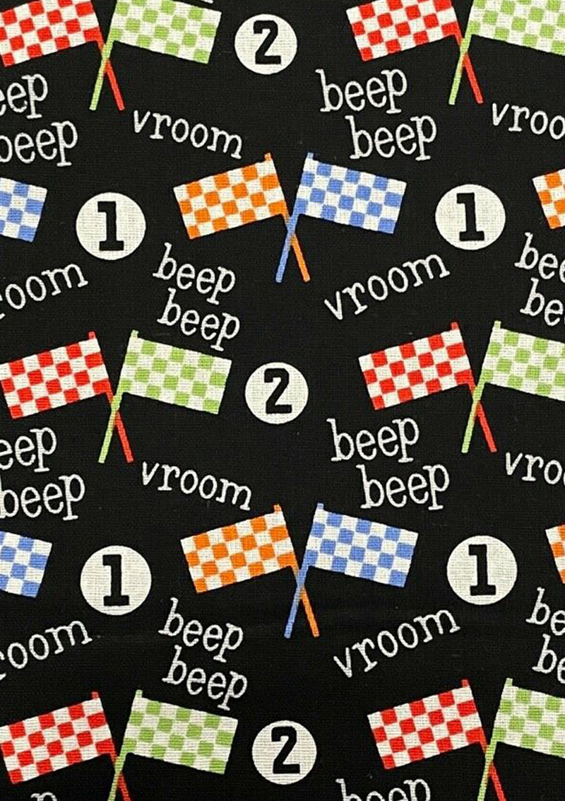 45" 100% Cotton FS859 Racing Car Flags Printed Fabric Quilting Crafting D