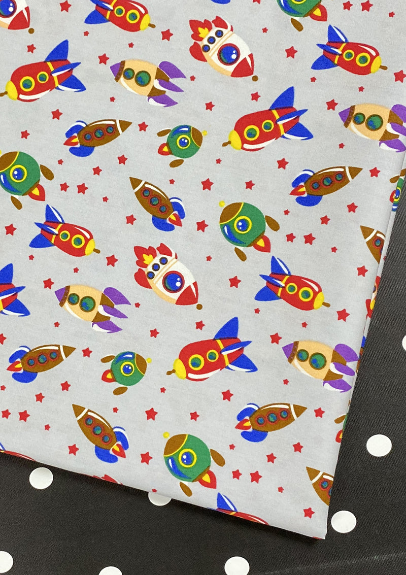 Rockets Spaceships Cotton Print Fabric Space Theme 45" Wide 100% Craft Poplin Dress Material D