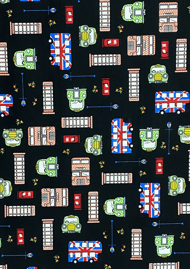 London Theme Cotton Printed Fabric 45" Wide Craft Poplin Quilting Dressing D