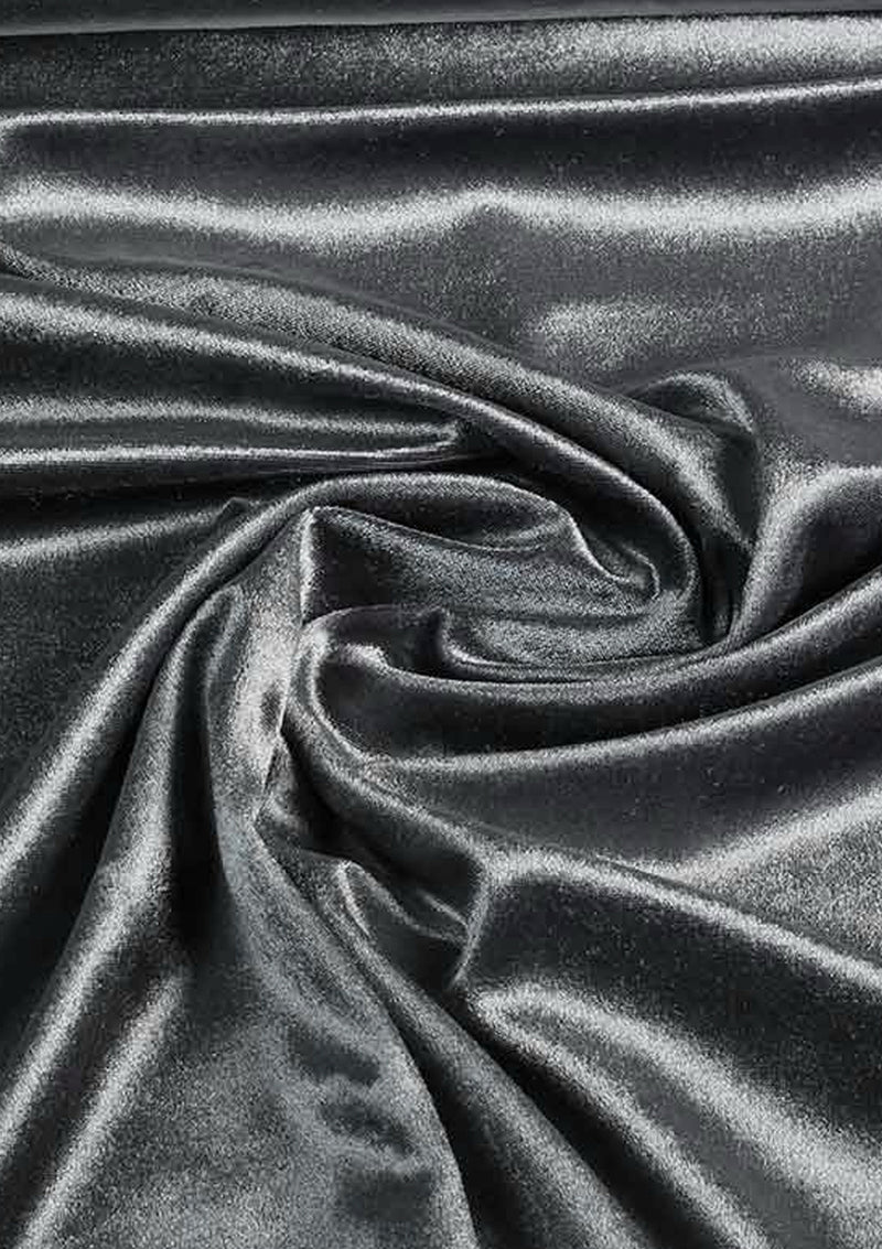 Grey Premium Velvet Gloss Finish Fabric 1-Way Stretch 60" for Soft Furnishing & Dress