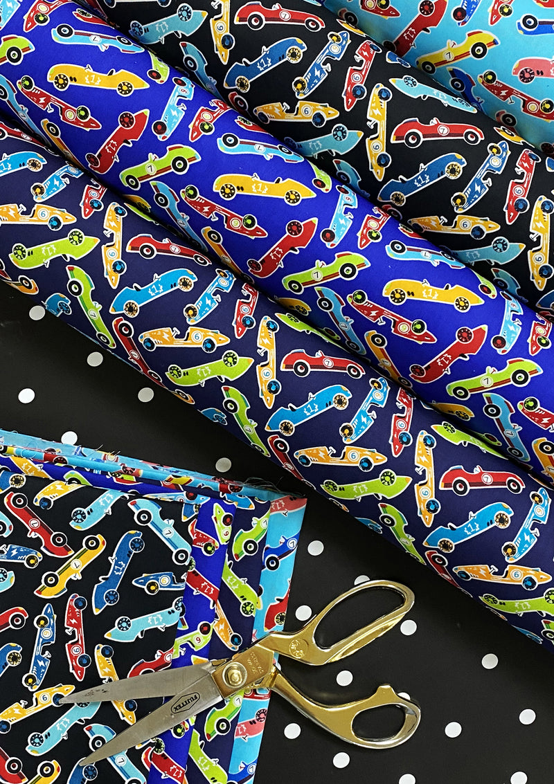 Cars Cotton Printed Fabric 45" Wide Sports Racing Cars 100% Craft Poplin Dressing Material D