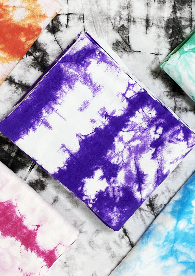 Tie Dye Print Jersey Fabric Viscose Elastane 2-Way Stretch 63"Wide Fashion Dressing - Purple