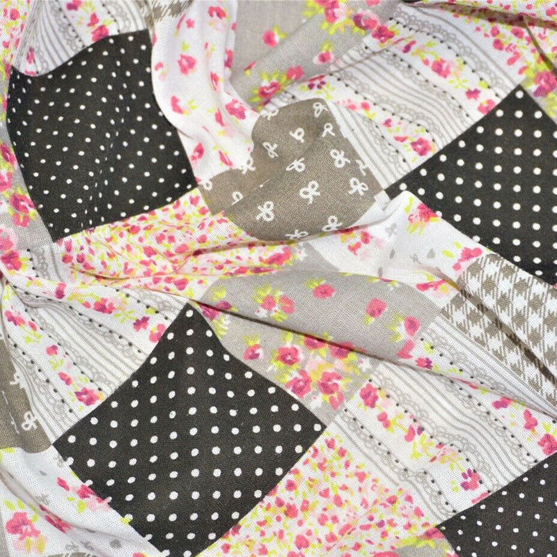 100% 45" Polycotton Blended Patchwork Dots & Floral Print