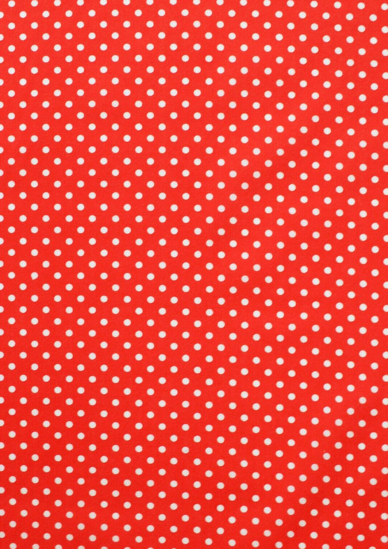 100% 45" Polycotton Blended Red Base + White Spots 5mm Print D