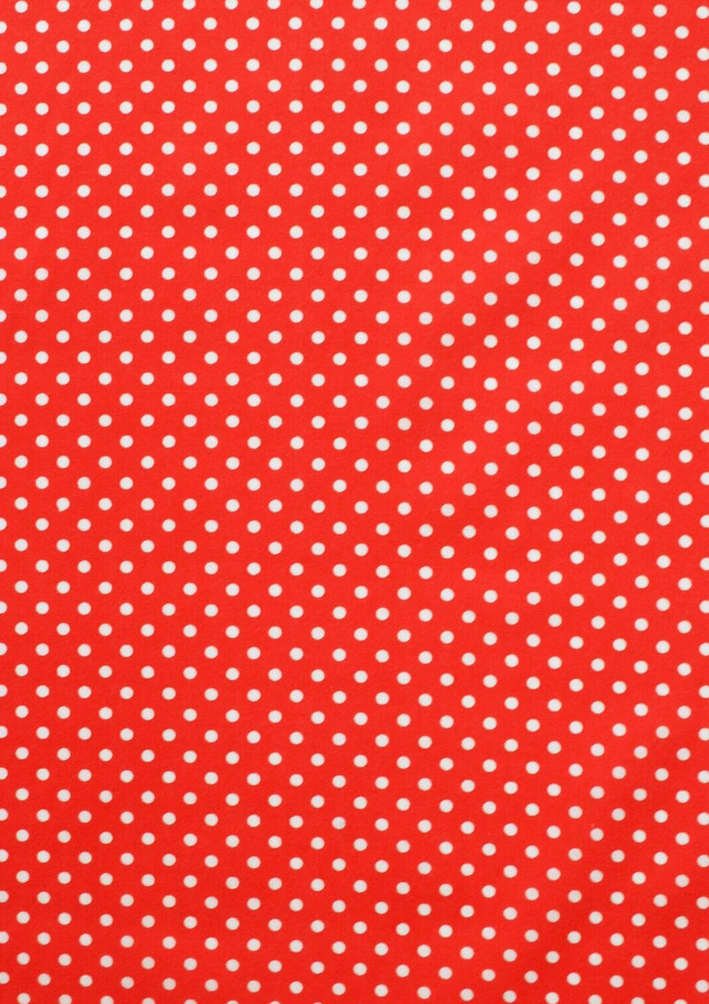 100% 45" Polycotton Blended Christmas Red Base + White Spots 5mm Print D