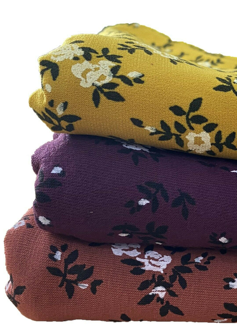 Floral Jersey Fabric Viscose Elastane 2-Way Stretch 61" Lacquer Foil - Rust