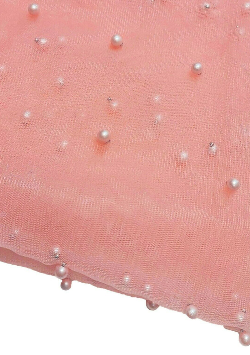 60" Net Fashion Studded Pearl Beaded Bridal Fabric Decoration/craft/dress/scarf