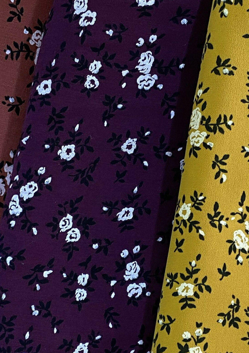 Floral Jersey Fabric Viscose Elastane 2-Way Stretch 61" Lacquer Foil - Rust