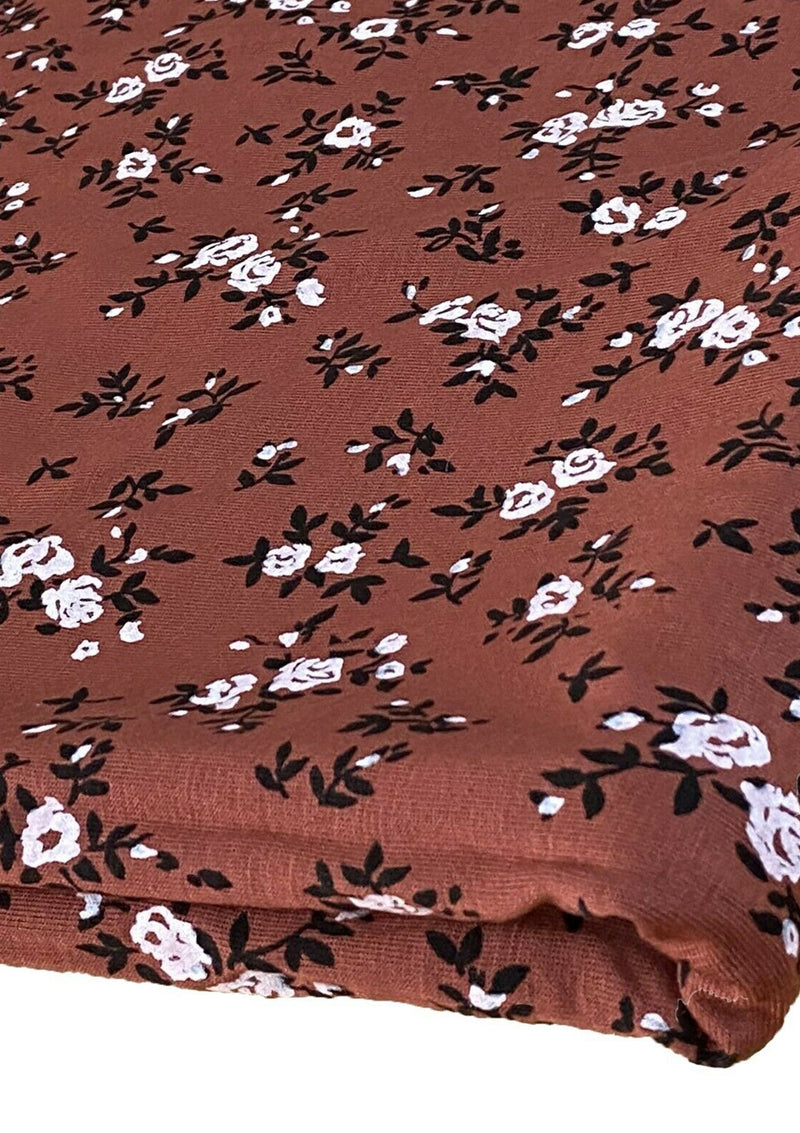 Floral Jersey Fabric Viscose Elastane 2-Way Stretch 61" Lacquer Foil - Rust