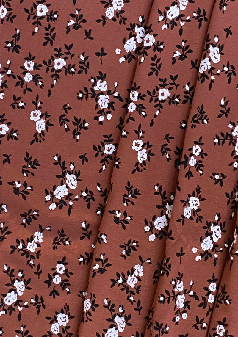 Floral Jersey Fabric Viscose Elastane 2-Way Stretch 61" Lacquer Foil - Rust