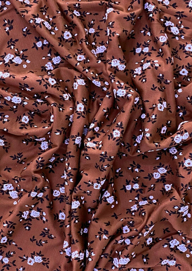 Floral Jersey Fabric Viscose Elastane 2-Way Stretch 61" Lacquer Foil - Rust