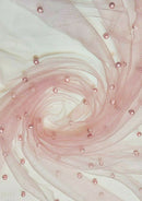 Dusky Pink 60" Net Fashion Studded Pearl Beaded Bridal Fabric Decoration/craft/dress/scarf