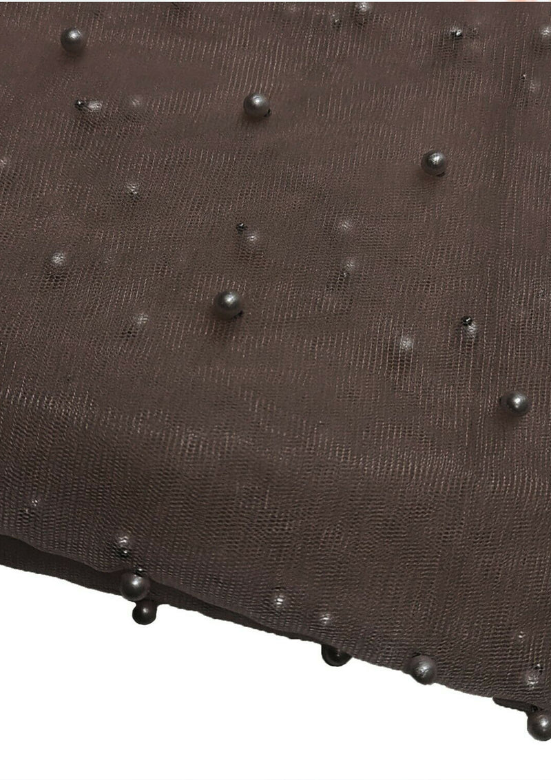 Brown 60" Net Fashion Studded Pearl Beaded Bridal Fabric Decoration/craft/dress/scarf