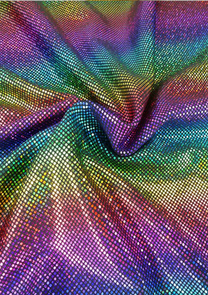 Rainbow Metallic Foil Jersey Fabric Stretch Disco Shiny 56" Dress Dance Costume Fashion