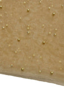 Gold 60" Net Fashion Studded Pearl Beaded Bridal Fabric Decoration/craft/dress/scarf