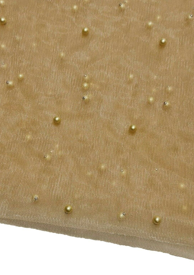 60" Net Fashion Studded Pearl Beaded Bridal Fabric Decoration/craft/dress/scarf