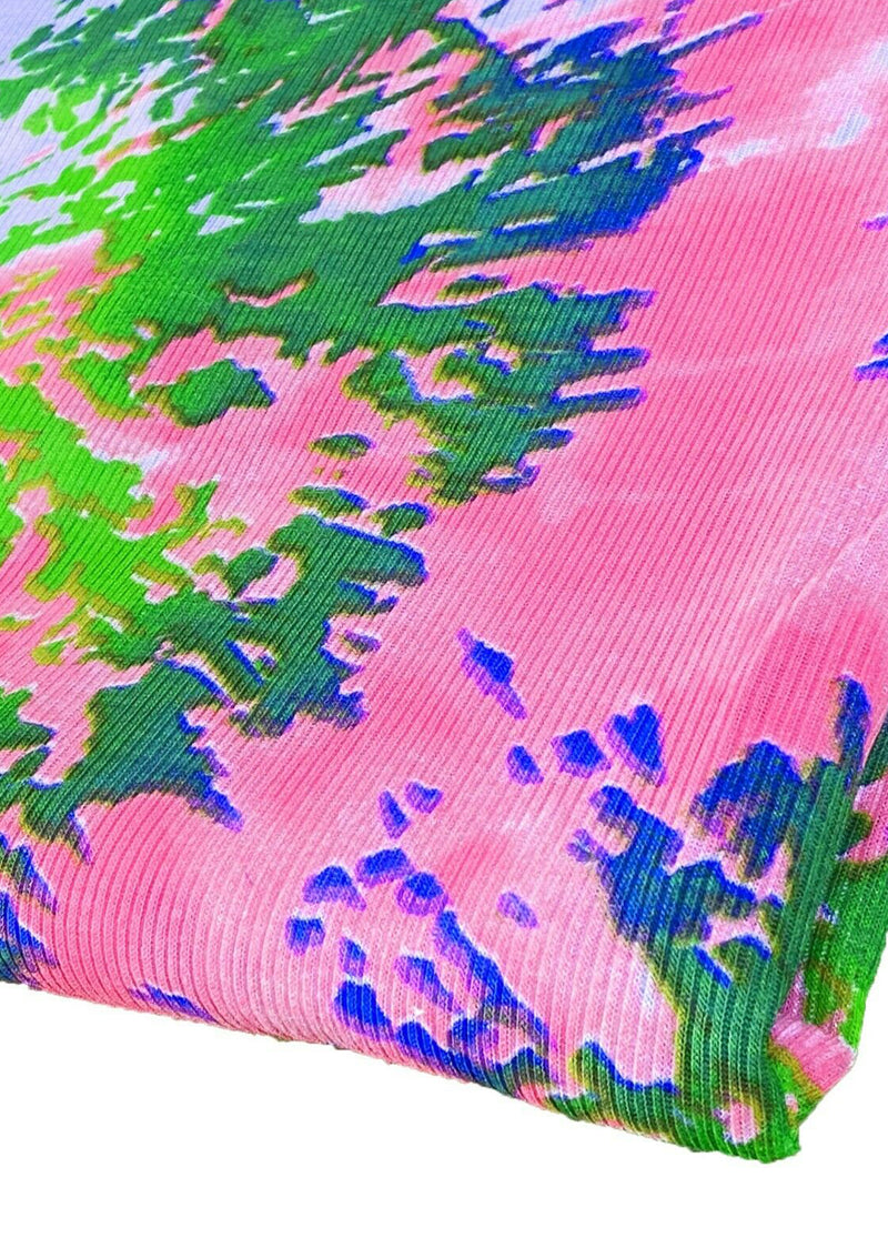 Floral Jersey Fabric Tie Dye Effect Fashion Rib Crepe 2-Way Stretch 54" Width