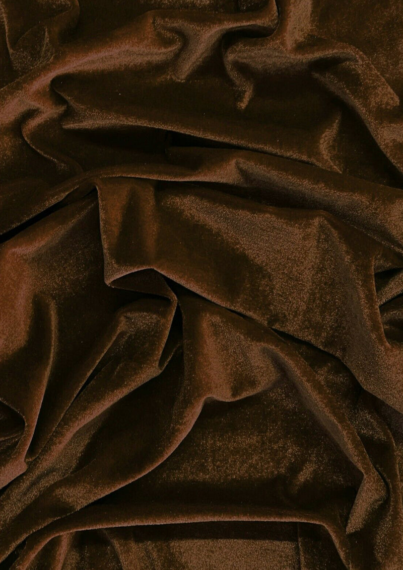 Coffee Brown Velvet Velour Plain Dyed Spandex 1-Way Stretch 60’’ Width