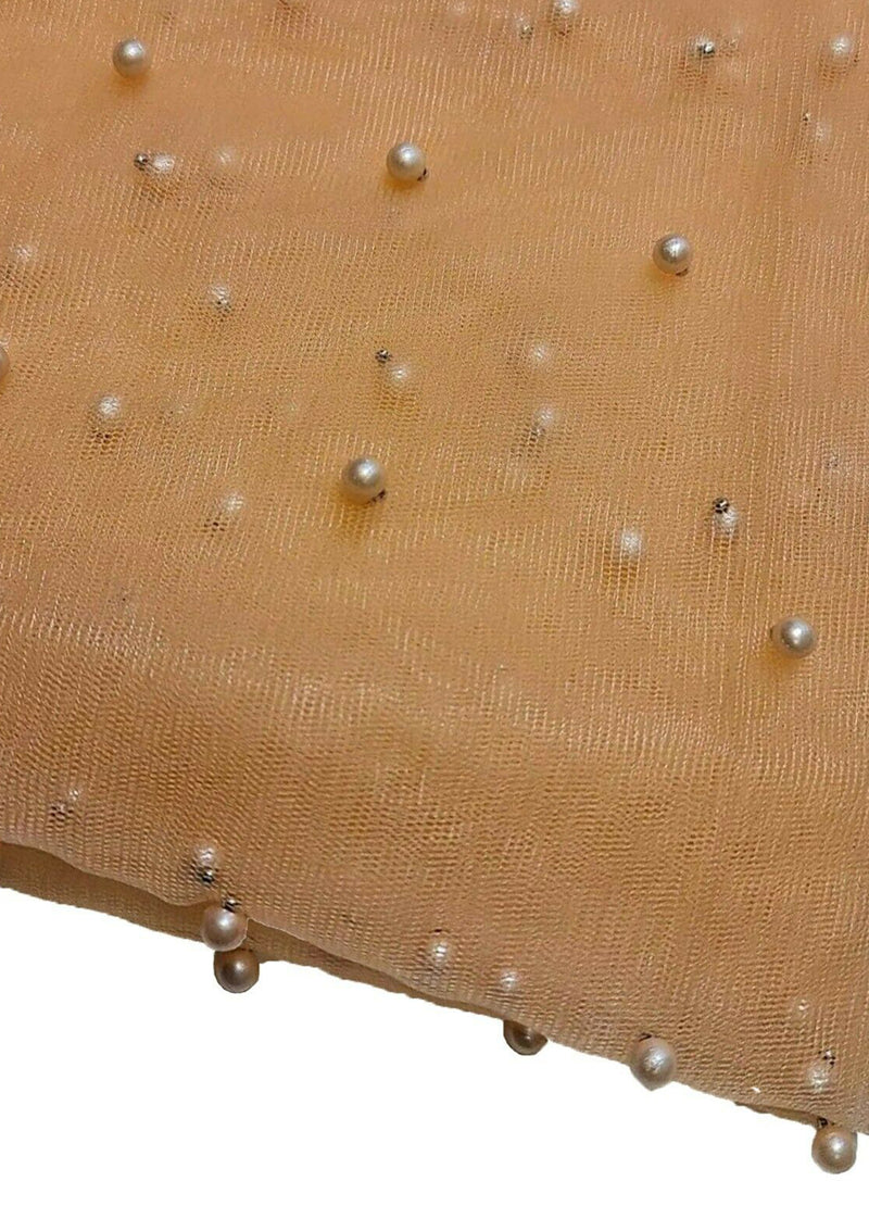 60" Net Fashion Studded Pearl Beaded Bridal Fabric Decoration/craft/dress/scarf